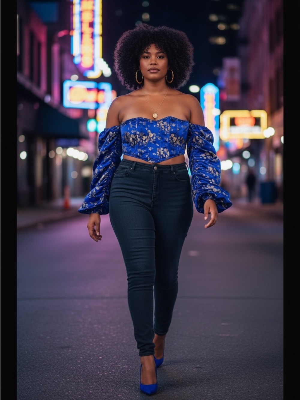 Fashion Nova Royal Blue Satin Floral Corset Crop Top with Gold Accents Sz 1X - Picture 4 of 16
